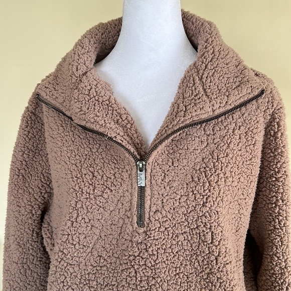 Marc New York Teddy Faux Shearling Fleece Quarter Zip Jacket in Rouge Sz Medium - Picture 3 of 6